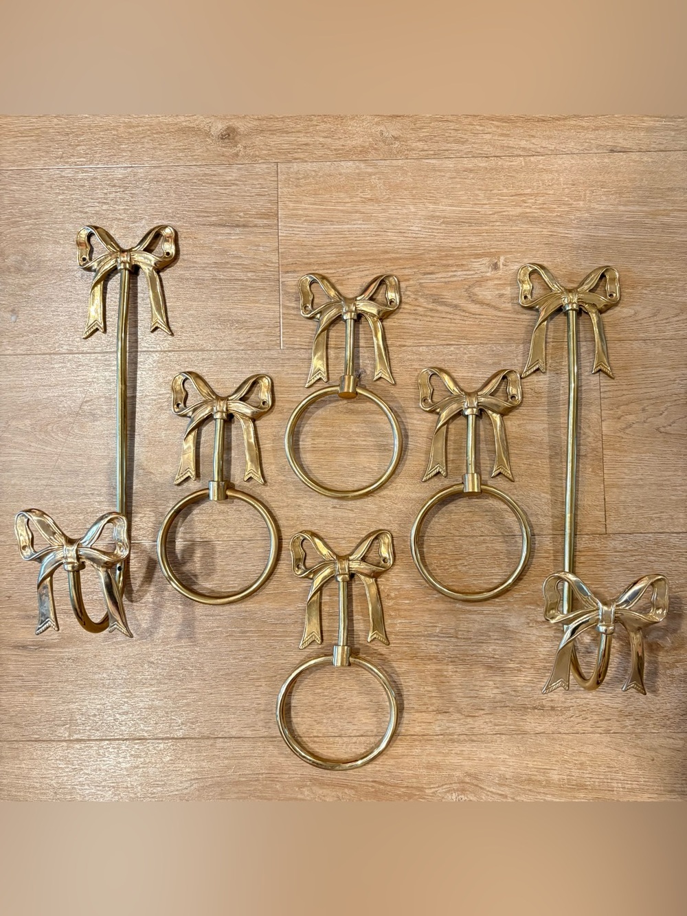Vintage Gold Brass Bow Wall Decor Hooks 6 Pc Set